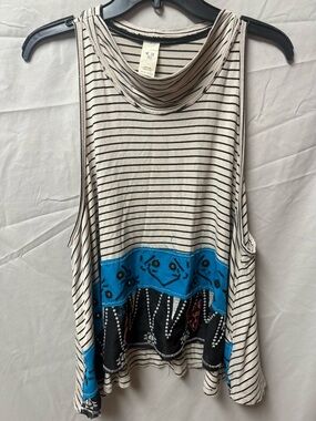 We The Free Sleeveless Striped Tank Top with Blue Embellished Band